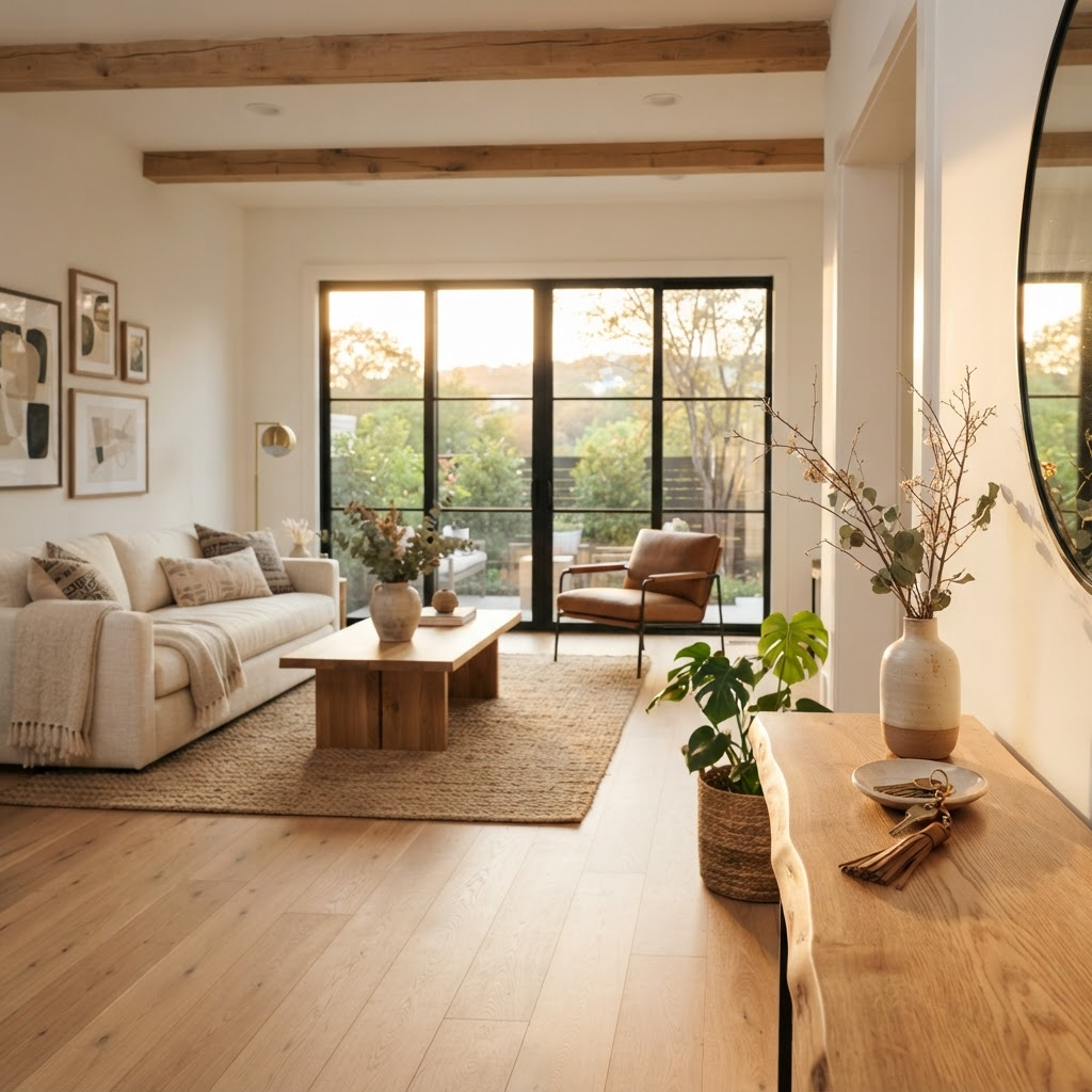 A freshly prepared, move-in ready Austin living room
